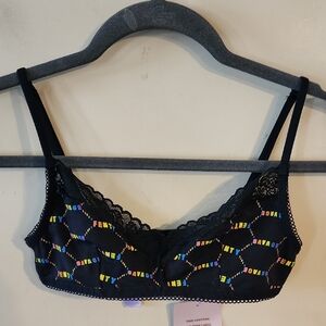 Savage X Fenty Black Lace-Trim Bralette with Rainbow Logo